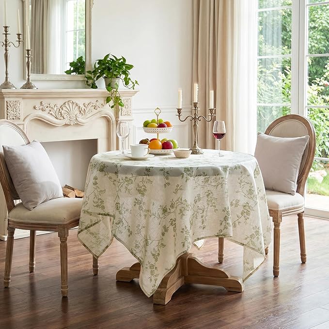 jinchan Green Farmhouse Floral Linen Square Table Cloth 52 x 52 Inch | by JINCHAN