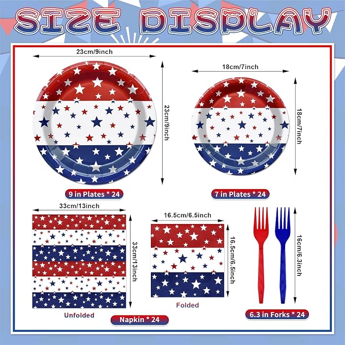 96 Pieces Patriotic Tableware Set Party Supplies - Image 2