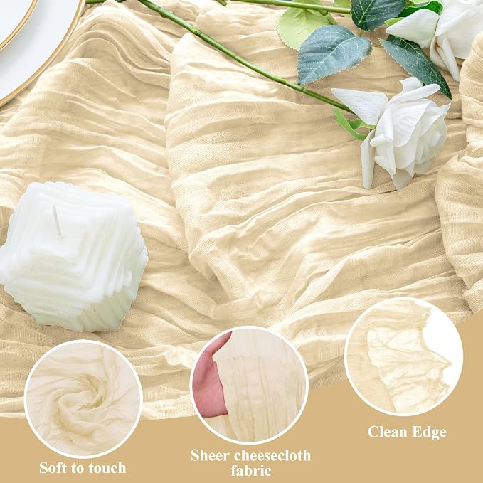 Cheesecloth Table Runner 10FT Beige Boho Gauze Rustic Sheer Runners | Cheese - Image 3