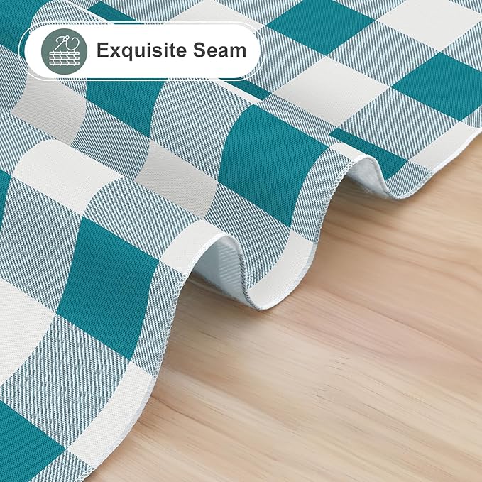 misaya Rectangle Waterproof Vinyl Table Cloth, Buffalo Flannel Backed Tablecloth, Wipeable Plastic Table Cover for Dinner, Kitchen, Outdoor (52" x 70", Turquoise and White)