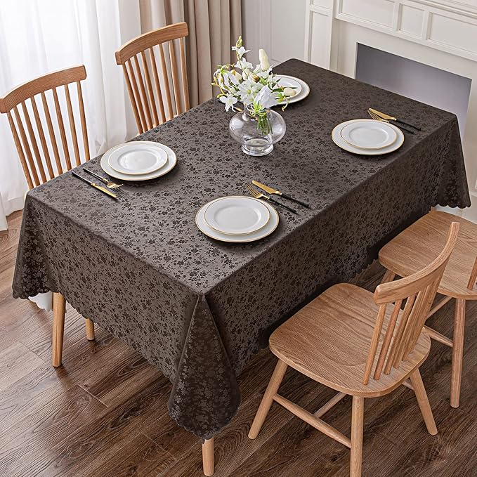 Smiry Rectangle Table Cloth, Waterproof Heavy Duty Vinyl Tablecloth, Wipeable Washable Table Cover for Kitchen and Dining Room (Coffee, 54" X 108")
