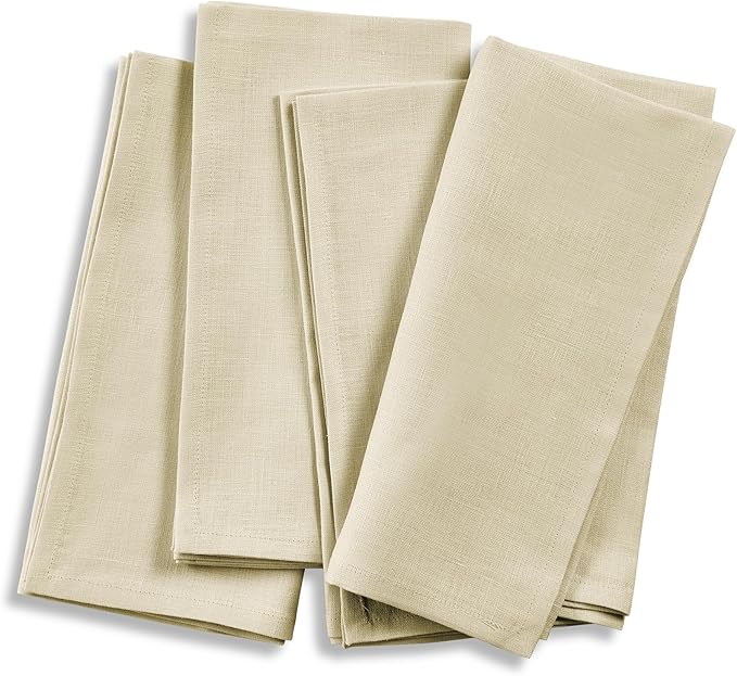 Solino Home Linen Napkins Set of 4-100% Pure Linen Birch Dinner Napkins Cloth 20 x 20 Inch for Spring, Easter - Fete, Handcrafted and Machine Washable