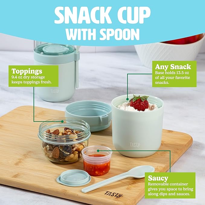 Tasty Travel Snack Cups with Spoons, On-The-Go Snacking, Divided Compartments - Image 2