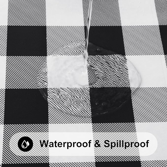 Smiry Square Picnic Table Cloth, Elastic Waterproof Fitted Vinyl Tablecloths, Flannel Backed Buffalo Plaid Table Covers for Dining, Camping, Outdoor (Black and White, 24" x 24")