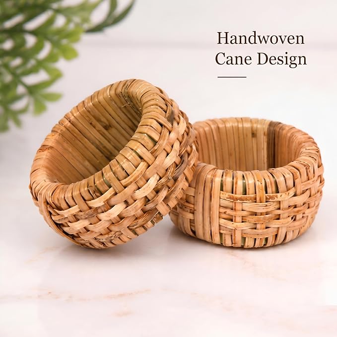 Woven Cane Napkin Rings for Table Settings, Textured Cane Napkin Holder Set of 8 - Image 2