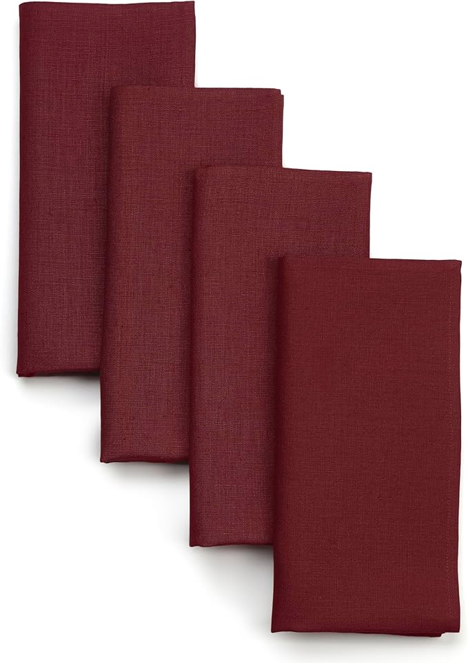 D'Moksha Homes Dark Red Linen Napkins 18 x 18 Inch - 100% Pure Linen Cloth Washable Dinner Napkins Set of 4 for Valentines, Spring