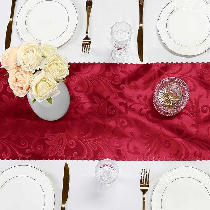 Red Satin Table Runner 12 x 108 Inch, 2 Pack | Bright Smooth Damask, Silky - Image 6