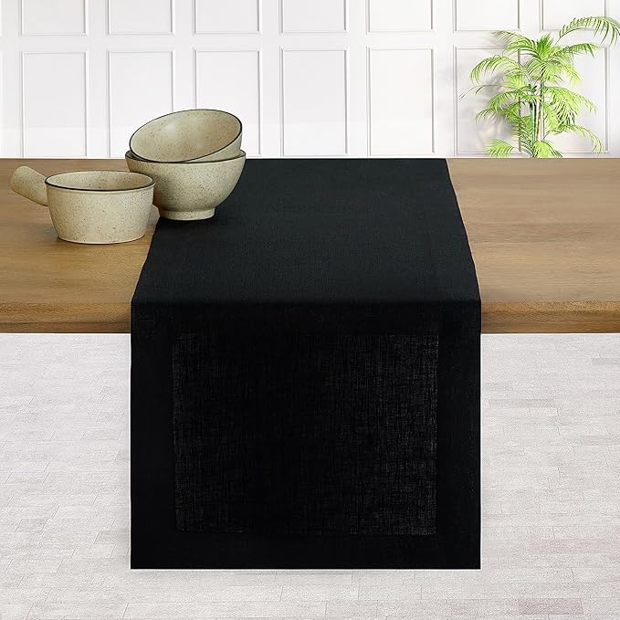 D'Moksha Homes Linen Black Table Runner 108 Inches Long - 100% Pure Linen Dining Table Runner 14 x 108 Inch for Spring, Easter - Machine Washable