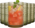 Green Hobnail Drinking Glasses Set of 6, 15 oz Vintage Highball Glasses by JPPSUJJ
