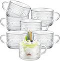 Eccliy 6 Pcs Vintage Coffee Mugs 14 oz Glass Stackable Tea Cups Embossed Glass by Eccliy