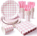 Vyntra 175 Pcs Pink & White Checkered Gingham Paper Plates and Napkins Set by PartyTablewareSupplies