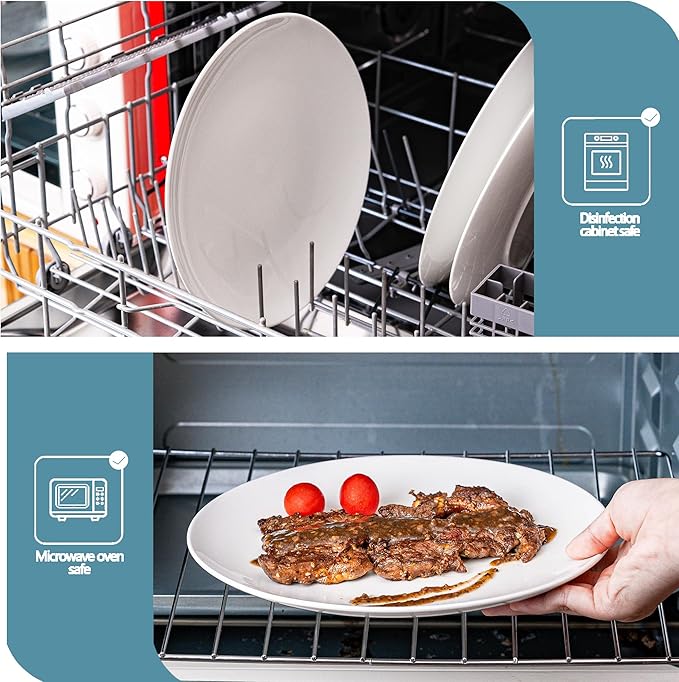 White Dinner Plates Set of 6, 10 Inch Ceramic Plates – White Porcelain Dinner Plates for Kitchen, Serving & Everyday Use, Microwave & Dishwasher Safe