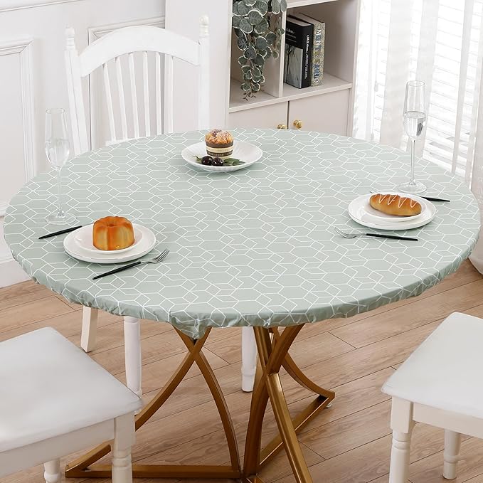 Walrus Round Vinyl Fitted Tablecloth with Flannel Backing Elastic Edge Design Table Cover Waterproof Oil-Proof PVC Table Cloth Stain-Resistant Best for 37"-44" Round