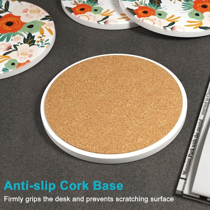 Coasters for Drinks, Kitchen Home Decor Housewarming Gift, Round 4 in - Image 4