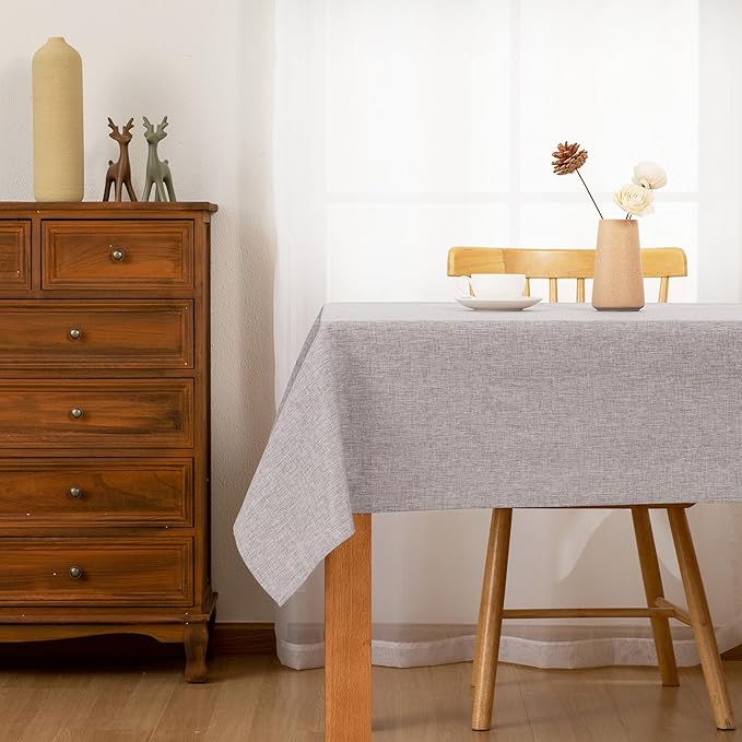 Hiasan 2 Pack Faux Linen Rectangle Tablecloth - Wrinkle and Stain Resistant Washable Table Cloth for Kitchen Dining Room Holiday Table Cover for Party Dinner, Stone, 90 x 132 Inch