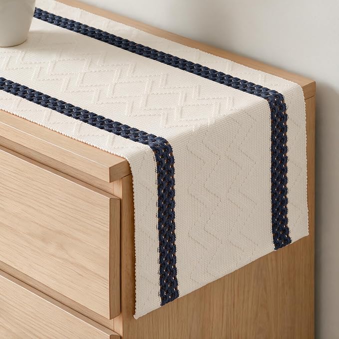 Artoid Mode Dark Blue Stripe Woven Rustic Table Runner 12x90 Inch | Holiday by ArtoidMode
