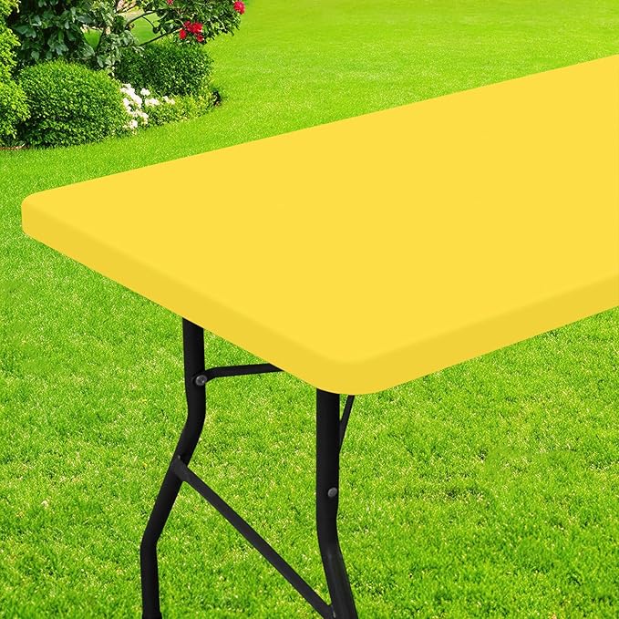 Smiry Rectangle Picnic Table Cloth, Waterproof Elastic Fitted Tablecloths for 8 Foot Tables, Washable Polyester Table Cover for Camping, Indoor and Outdoor (Yellow, 30"x96")