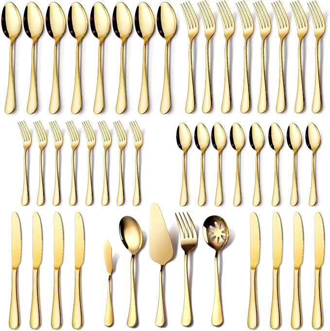 Gold Silverware Set for 8, OGORI 45-Piece Stainless Steel Flatware Set by OGORI
