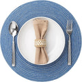 Round Placemats Set of 6 Woven Placemats Washable Braided Table Mats for Dining Table Heat Resistant Non-Slip Circle Place Mats(Mid Blue)