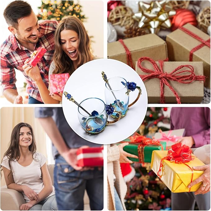 Tea Cup Glass Coffee Mugs, Fancy Tea Cup Set Birthday Christmas Valentine's Day - Image 6