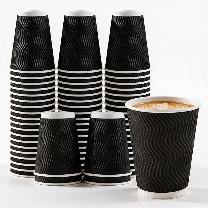 MOUMOULIFE 12 oz Disposable Paper Coffee Cups 100 Pack, Leak Proof Insulated by moumoulife