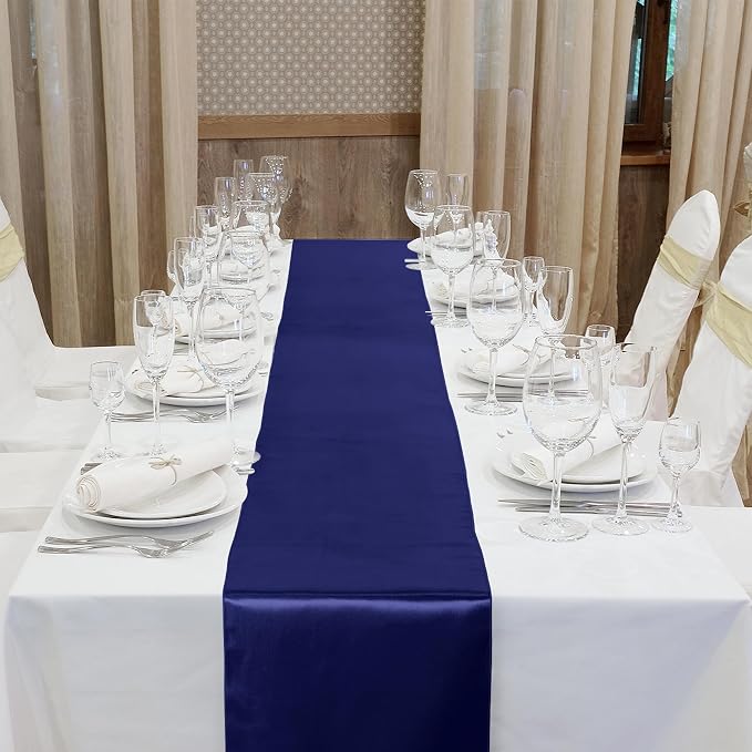 Aneco 16 Pack Satin Table Runner 12 x 108 Inch Navy Blue Long Wedding Satin - Image 4