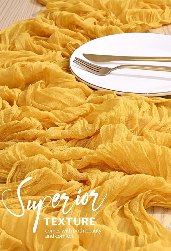 Showgeous 2 Pack Gold Cheesecloth Table Runners Boho Wedding Decor | Rustic - Image 4