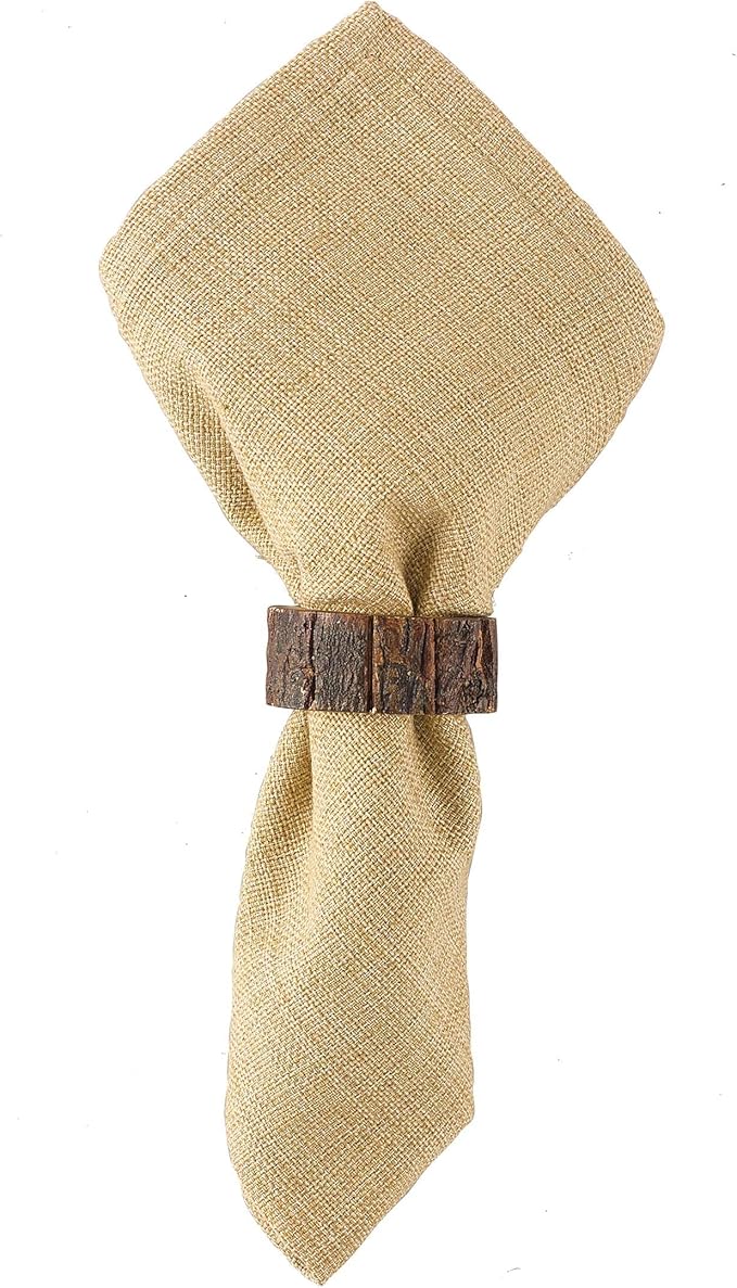 Park Designs Bark Edge Wood Napkin Ring Set of 4 | Rustic Natural Acacia Wood Napkin Holders with Textured Bark Edging | Farmhouse, Lodge & Boho Table Decor | Eco-Friendly Dining Accent