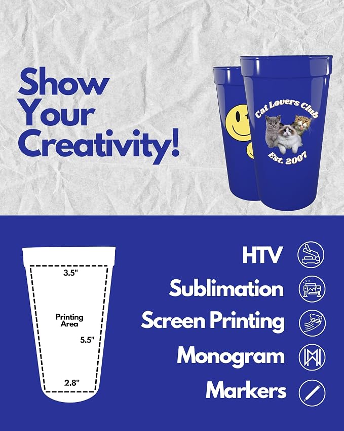 PartyPrints 10 Pack 32 oz Royal Blue Reusable Blank Plastic Cups, Colored - Image 3