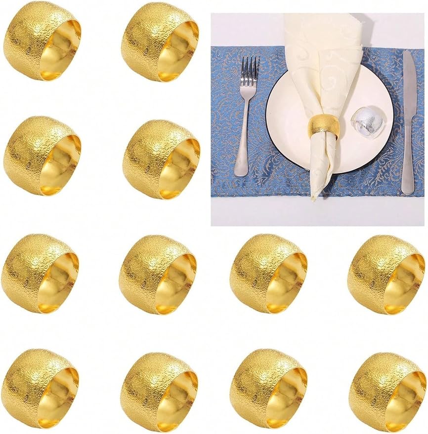 14K Gold Napkin Rings Set of 12, Metal Gold Napkins Rings Holder Buckles by FAZKAR