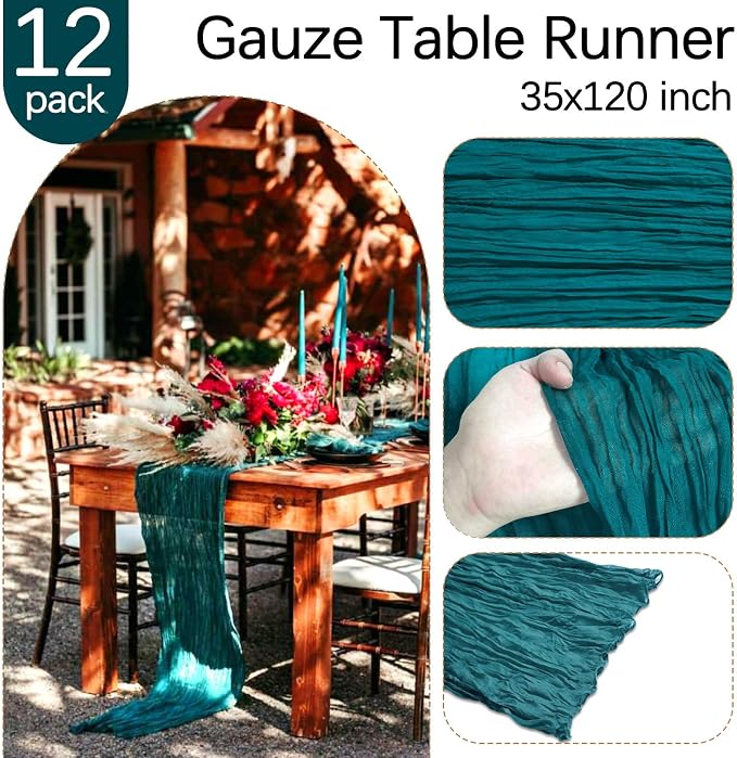 12 Pack Teal Cheesecloth Table Runner 35 x 120 Inch | Boho Gauze Fabric - Image 4