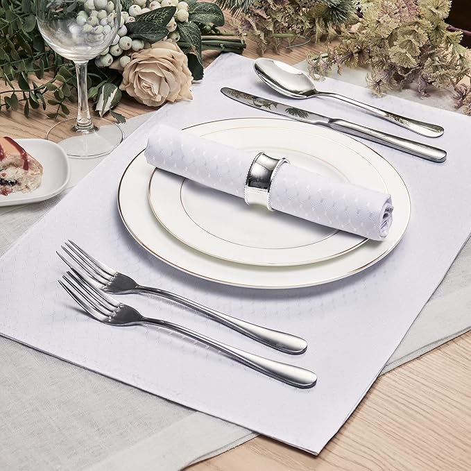 Place Mats Set of 8 – Rectangle Rectangular Waterproof Fabric Polyester Cloth Washable Wipeable Heat Resistant Placemats for Kitchen Dining Dinner Table Indoor 13 x 19 Inch White