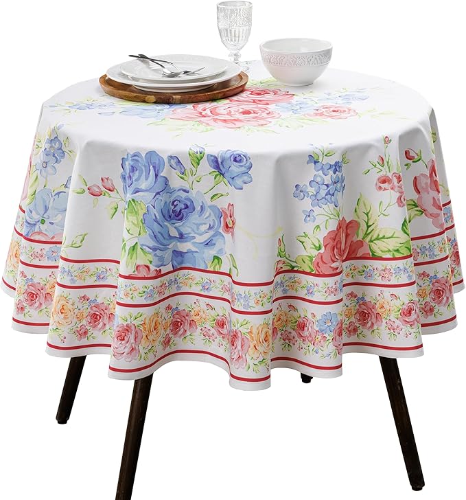 Maison d' Hermine Table Cloth Round Table 100% Cotton 63 Round Inches Tablecloth Reusable Decorative for Dining Room Farmhouse Home Valentines Day Decorations Spring Summer - Vintage Floral