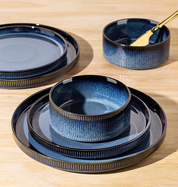 Ceramic Dinnerware Set for 4, 12-Piece Plates and Bowls Set | Lightweight - Image 5