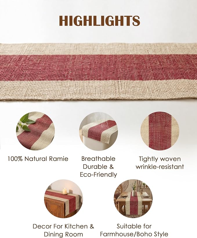 Table Runner, 13.8" × 72", 100% Natural Ramie, Handwoven | 100% Natural Ramie - Image 2