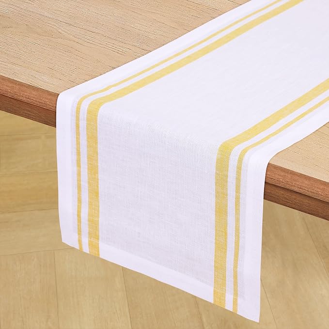Solino Home 100% Pure Linen Table Runner, 14 x 48 in, French Stripe | Table - Image 2