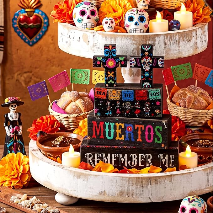 Moucuny 4 Pcs Day of the Dead Table Decorations Day of the Dead Cross - Image 2