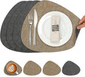 Placemats and Coasters, Washable Reversible Placemats Round Faux Leather Wipeable Place Mats Non Slip Heat Resistant Indoor Outdoor Table Mats (Set of 4, Gray Beige)