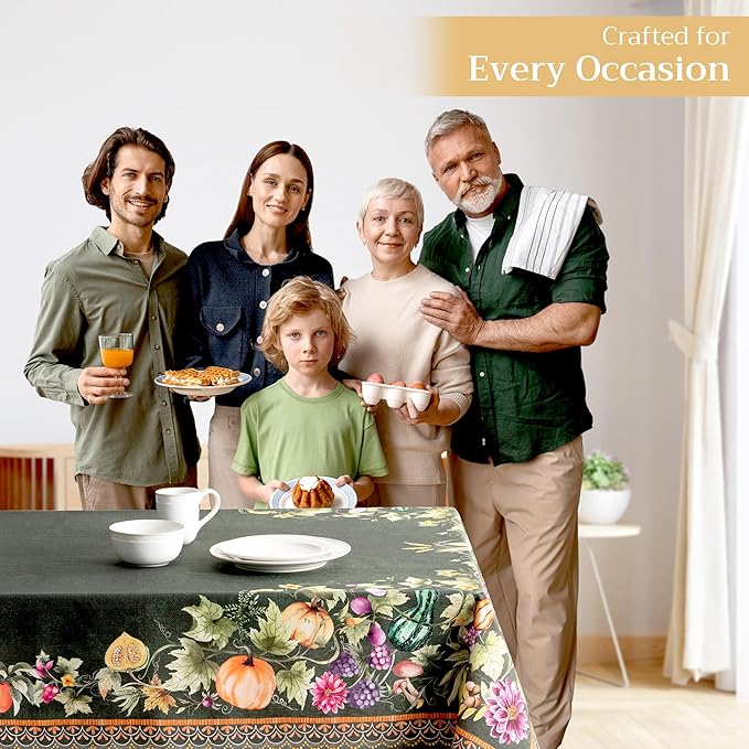 Maison d' Hermine Table Cloth Square Table 100% Cotton 54 x 54 Inches Fall Tablecloth Reusable Everyday Use for Thanksgiving Christmas Decorations Dining Farmhouse Party (Pumpkin Garden - Dark Green)