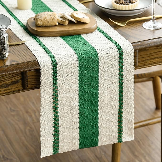 Artoid Mode Emerald Green Rustic Woven Table Runner 12x120 Inch | Holiday by ArtoidMode