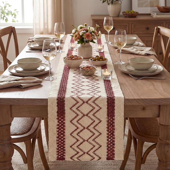 Artoid Mode Red Stripe Diamond Woven Table Runner 12x36 Inch | Holiday - Image 2