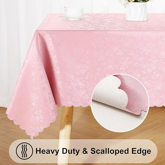 Smiry Rectangle Table Cloth, Waterproof Heavy Duty Vinyl Tablecloths, Wipeable Washable Table Cover for Kitchen, Dining Room & Valentines(Pink, 60" X 102")