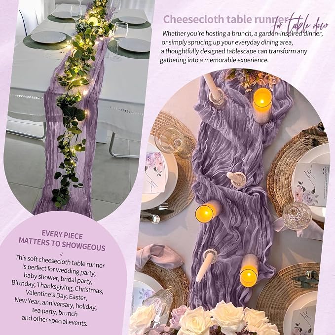 4 Pack Cheesecloth Table Runner 10FT Purple Table Runner Boho Gauze Cheese - Image 8