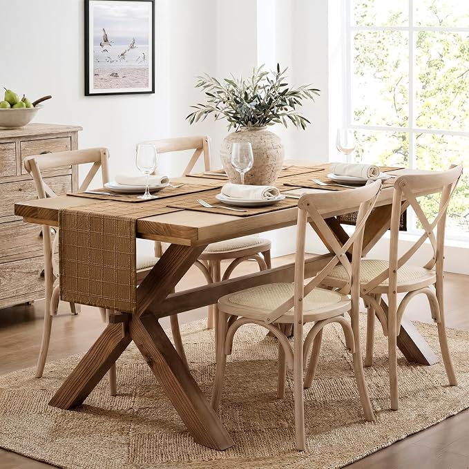 Linen Checked Farmhouse Table Runner, 13x72 Inches Roasted Brown | Raised Grid - Image 3