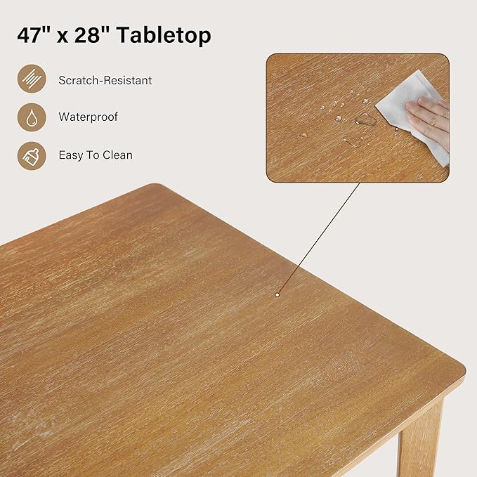 4-Piece Farmhouse Dining Set, Wooden Table with 2 Chairs, Bench Seat, Mid-Century Modern Wooden Table & Upholstered Chair Set for Home, Kitchen, Dining Room, Solidwood Legs