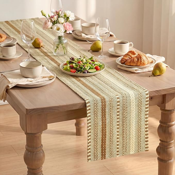 Artoid Mode Coffee Farmhouse Stripe Braided Table Runner 12x90 Inch | Holiday - Image 8