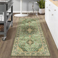 Green Runner Rugs 3x8 Boho Washable Area Rugs for Entryway Bathroom Kitchen, Long Rugs for Hallway Soft Low Pile Non-Slip Rubber Backing Oriental