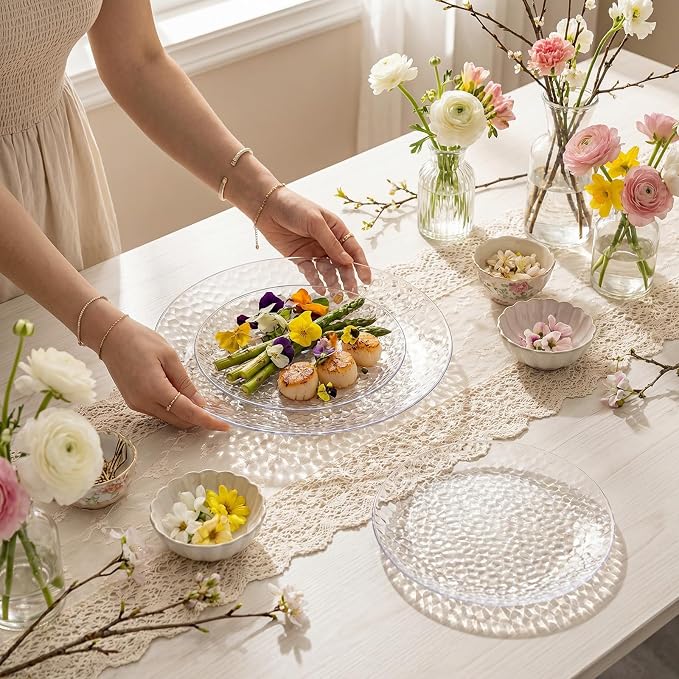 Rubtlamp 100Pcs Clear Plastic Plates, Heavy Duty Party Plates, Hammered - Image 6