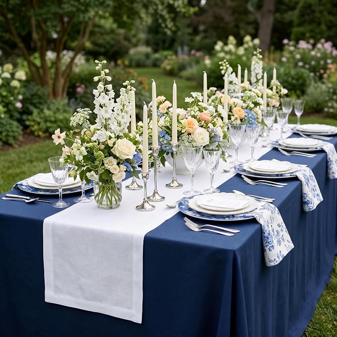 Solino Home 100% Pure Linen Table Runner White, Fete 14 x 156 Inch Long | Table - Image 2