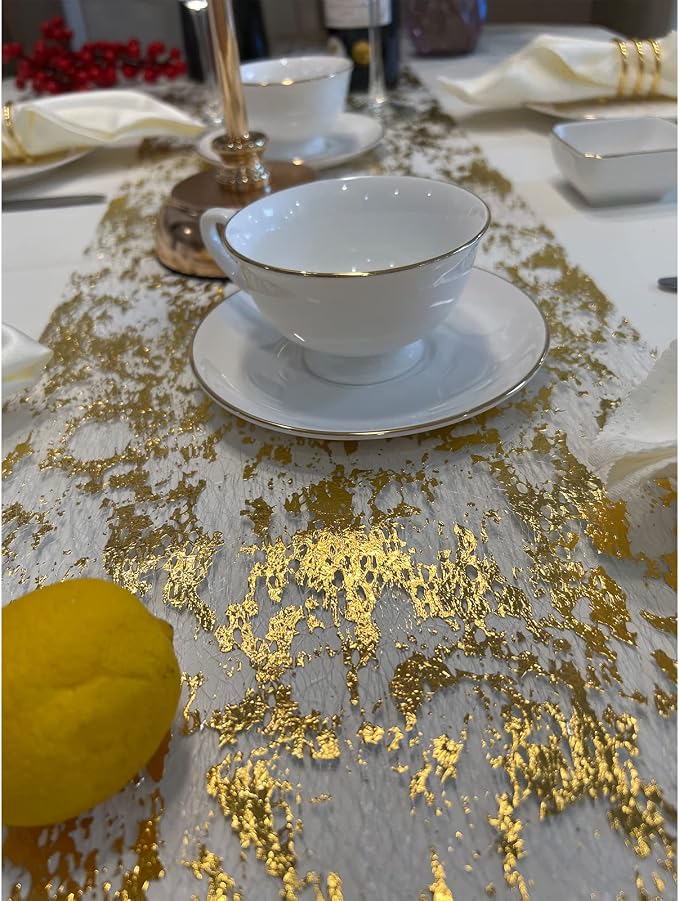 Gold Table Runner 11 Inch x 32 Feet Inches, Glitter Metallic Mesh Table Runner - Image 3